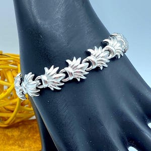 Vintage Monet Silver Tone Feather Link Bracelet - 80s Designer Jewelry