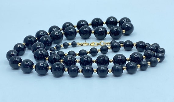 Monet Graduated Black Beaded Necklace, 80s Monet … - image 5