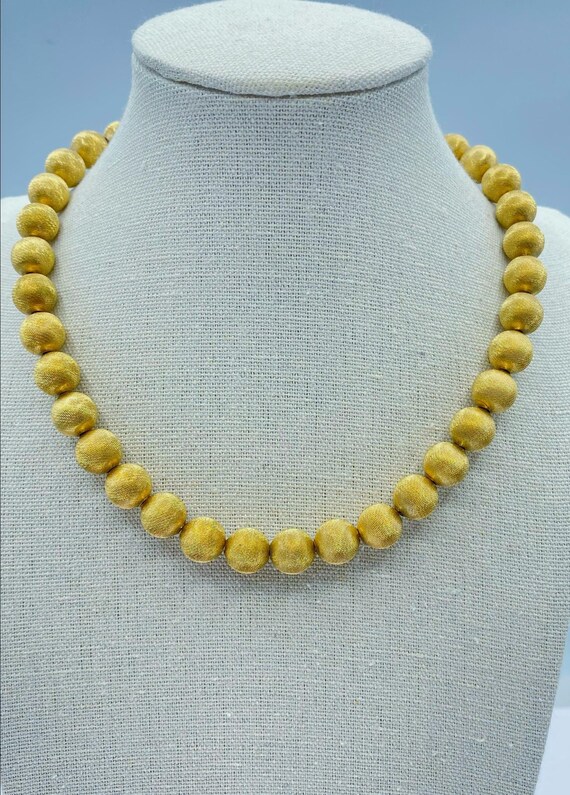 Monet Necklace: Bead Choker, Brushed Gold, Adjustable 15 Inch, 1960s Jewelry