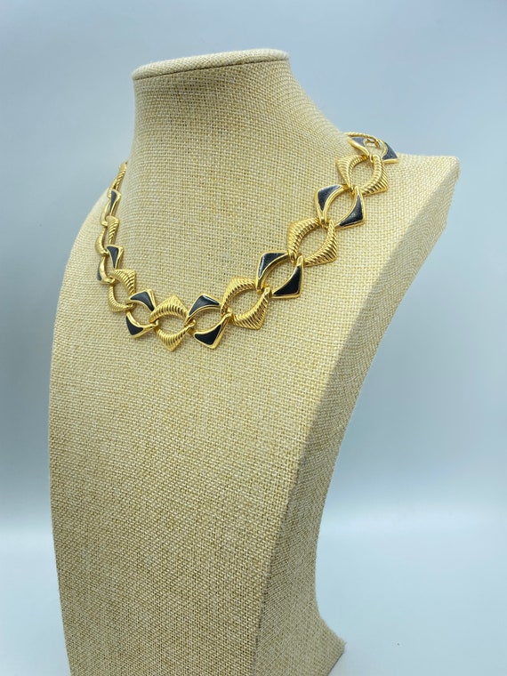 Vintage Monet Choker, Monet Black and Gold Chain,… - image 3