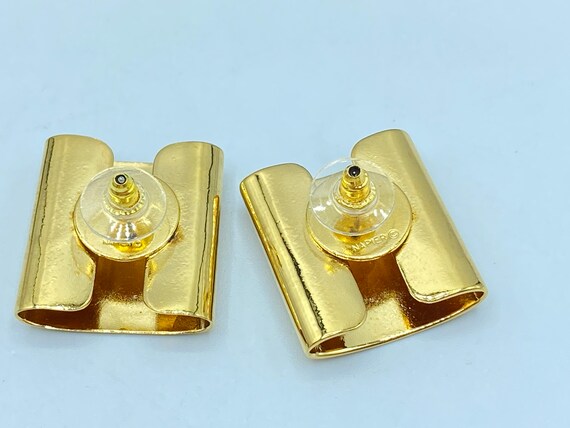 Vintage Napier Square Gold Tone Earrings,  80s Na… - image 6