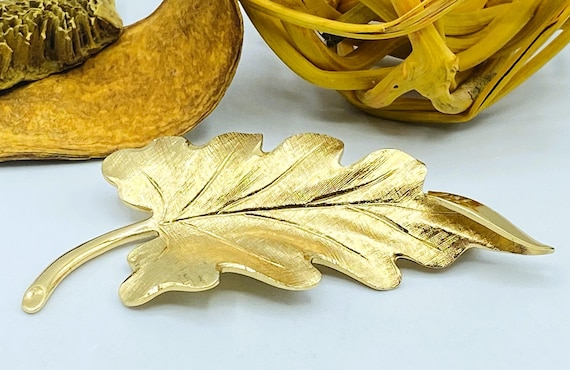 Monet Brooch: Gold Leaf Brooch, 1960s Jewelry, Book Piece