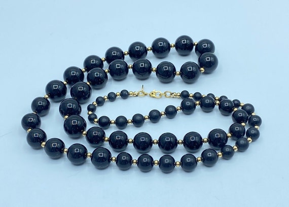 Monet Graduated Black Beaded Necklace, 80s Monet … - image 3