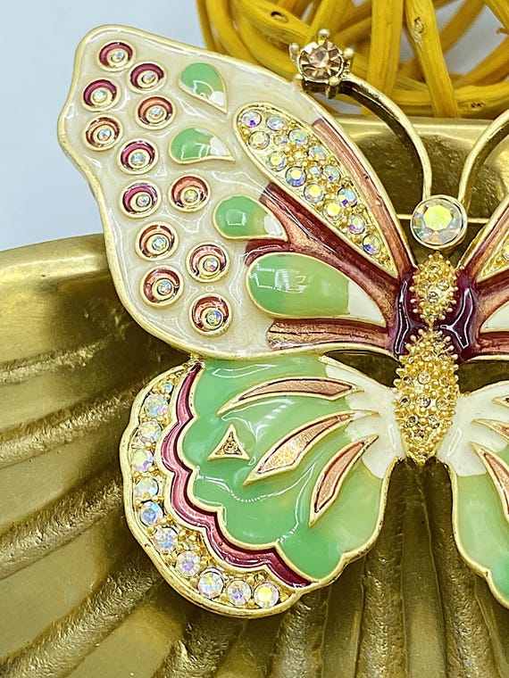 Vintage Kenneth Jay Lane Brooch: Butterfly In Ena… - image 5