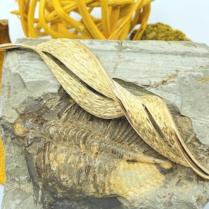 Vintage Monet Gold Leaf Brooch: 70s Textured Jewelry