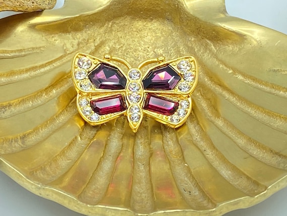 Vintage Monet Rhinestone and Gold Tone Butterfly … - image 1