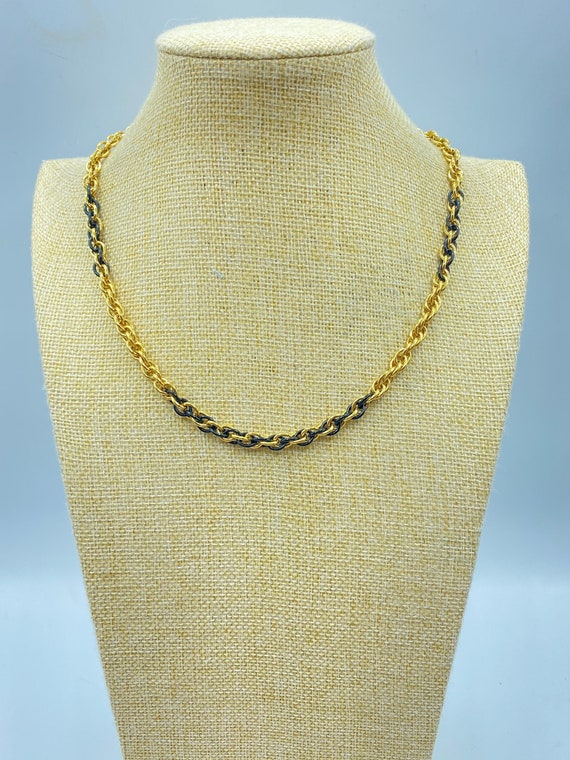 Vintage Monet Black and Gold Wheat Chain Necklace,