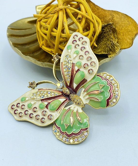 Vintage Kenneth Jay Lane Brooch: Butterfly In Ena… - image 1