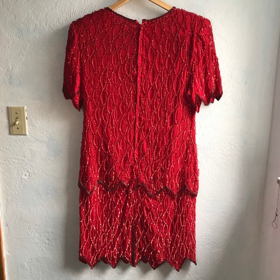 1960s Vintage Laurence Kazar 100% Silk Red Sequin… - image 3