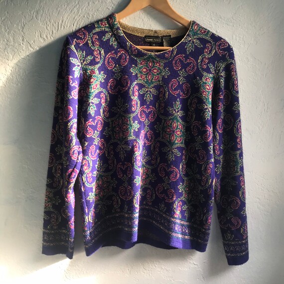 1990s Vintage Jeanne Pierre Purple Metallic Knit … - image 2