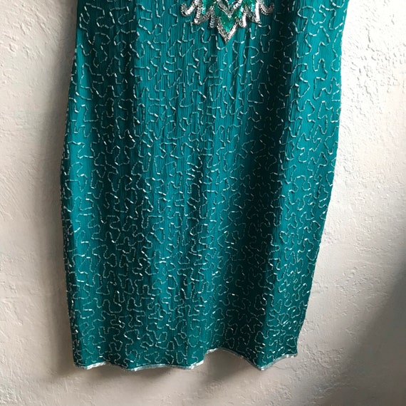 1960s Vintage 100% Silk Teal Beaded Dress Evening… - image 5