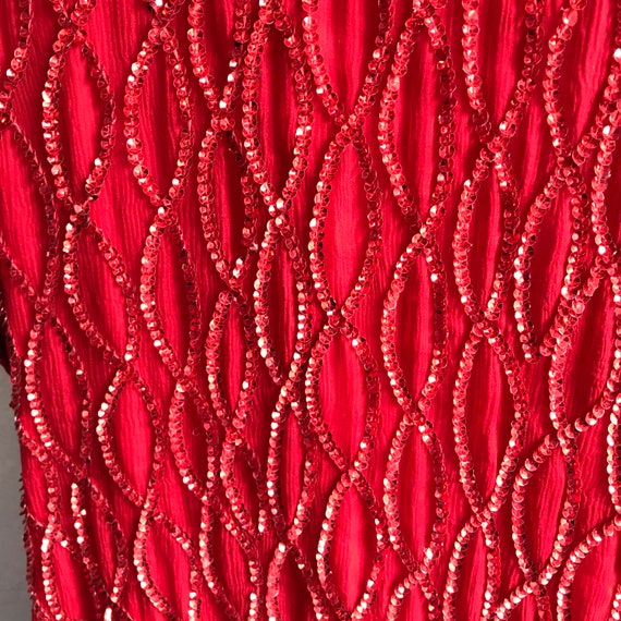 1960s Vintage Laurence Kazar 100% Silk Red Sequin… - image 4