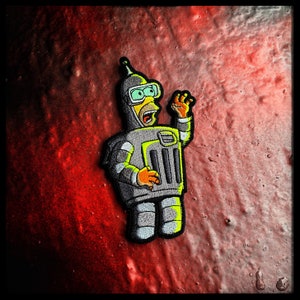May include: A robot with a yellow head and a silver body is waving. The robot has a large, silver, rectangular body with a grill-like pattern. The robot is wearing a silver helmet with a visor and has a yellow beak-like nose. The robot is set against a red background.