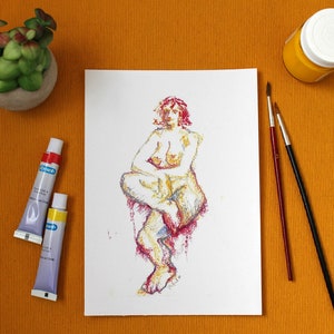 Postkarte Frau sitzend