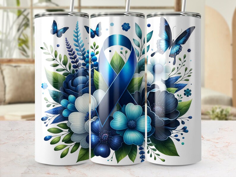 Colorectal Cancer Awareness Tumbler Wrap, Blue Awareness Ribbon Design ...