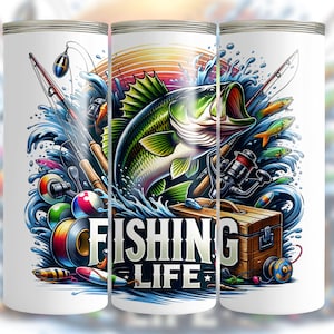 Fishing Life Tumbler Wrap, Fisherman 20oz Skinny Tumbler Sublimation Design, Fishing Tumbler Wrap PNG, Instant Digital Download