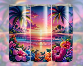 Beach Sunset 20oz Skinny Tumbler Sublimation Design Ocean Tumbler Wrap Beach Scene Tumbler Wrap Ocean Sunset Tumbler PNG Digital Download