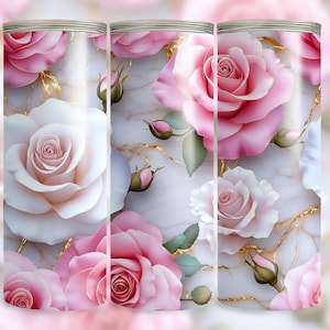 3D Pink Roses Floral Tumbler Wrap, 20oz Skinny Tumbler Sublimation Design, Seamless Flowers Tumbler Wrap, Instant Digital Download PNG