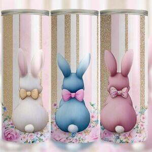 Cute Coquette Easter Bunny Tumbler Wrap, 20oz Skinny Easter Tumbler PNG Sublimation Design, Floral Glitter Easter Seamless Digital Download