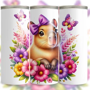 Cute Capybara Tumbler Wrap, 20oz Skinny Tumbler Sublimation Design, Floral Tumbler PNG, Instant Digital Download