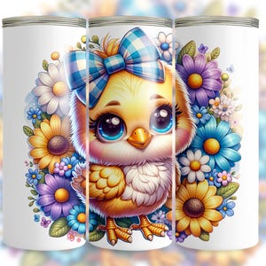 Floral Chicken Tumbler Wrap, 20oz Skinny Tumbler Sublimation Design, Baby Chick Tumbler PNG, Instant Digital Download, Farm Animal Tumbler