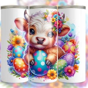 Cute Highland Cow Easter Tumbler Wrap, Highland Cow Easter Tumbler PNG, 20oz Skinny Tumbler Sublimation Design, Instant Digital Download