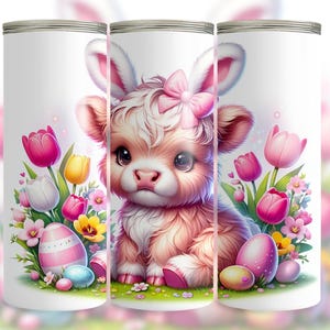Cute Highland Cow Easter Tumbler Wrap, 20oz Skinny Tumbler Sublimation Design, Cute Easter Tumbler Wrap PNG, Instant Digital Download