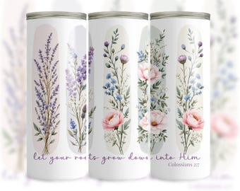 Christian Brushstroke PNG Tumbler Wrap, Floral Bible Verse Sublimation Design, Faith-Inspired 20oz Skinny Tumbler Wrap, Digital Download
