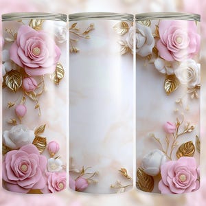 3D Pink and White Roses Tumbler Wrap, 20oz Skinny Tumbler Sublimation PNG, Elegant Floral Digital Tumbler Wrap Design, Digital Download ONLY