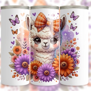 Floral Llama Tumbler Wrap, 20oz Skinny Tumbler Sublimation Design, Alpaca Tumbler PNG, Llama Sublimation Design, Instant Digital Download