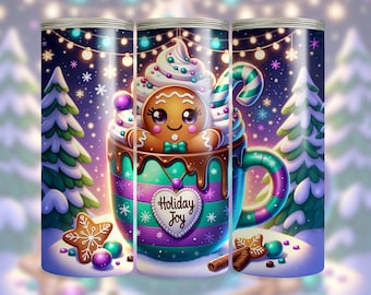 Cute Gingerbread Cookie Tumbler Wrap, Christmas 20 oz Skinny Tumbler Sublimation Design, Straight Tumbler Wrap PNG, Instant Digital Download