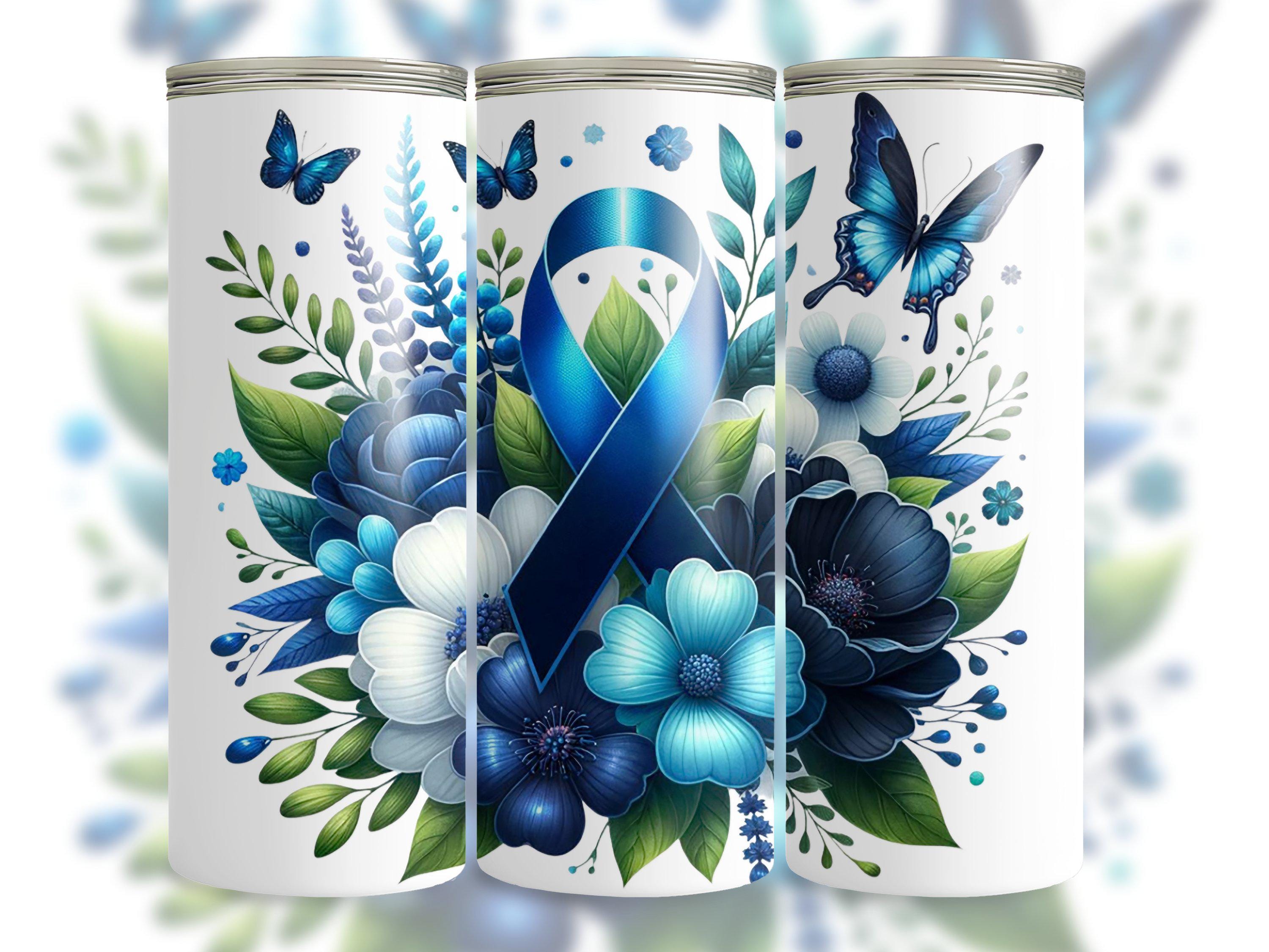 Colorectal Cancer Awareness Tumbler Wrap, Blue Awareness Ribbon Design ...