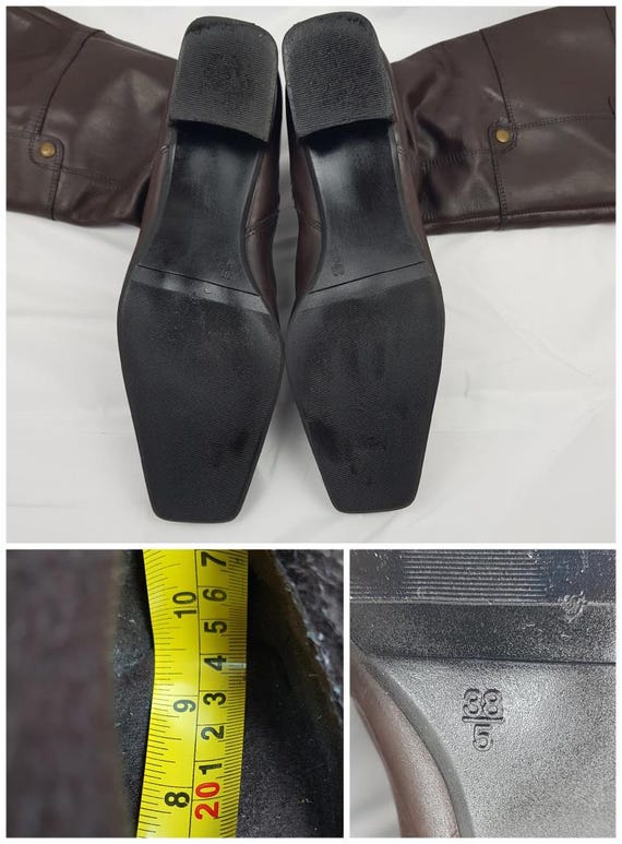 Patchwork Brown Leather Knee High Boots Women - 9… - image 8