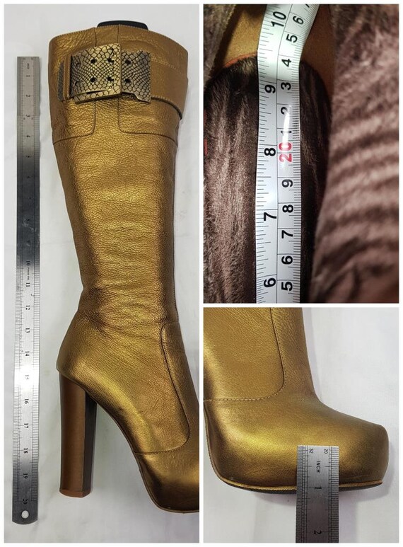 90s platform boots, metallic gold boots, y2k knee… - image 10