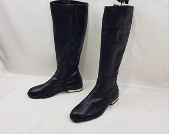 Black leather wibe knee high riding boots women: Y2k vintage, US size 7