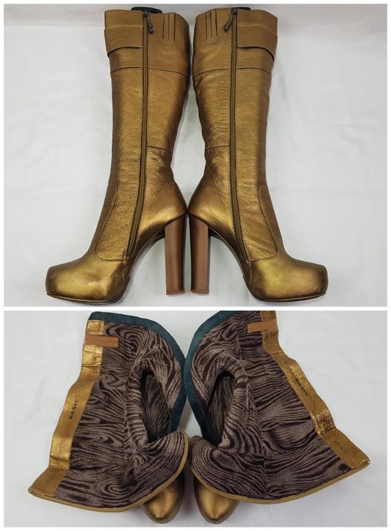 90s platform boots, metallic gold boots, y2k knee… - image 6