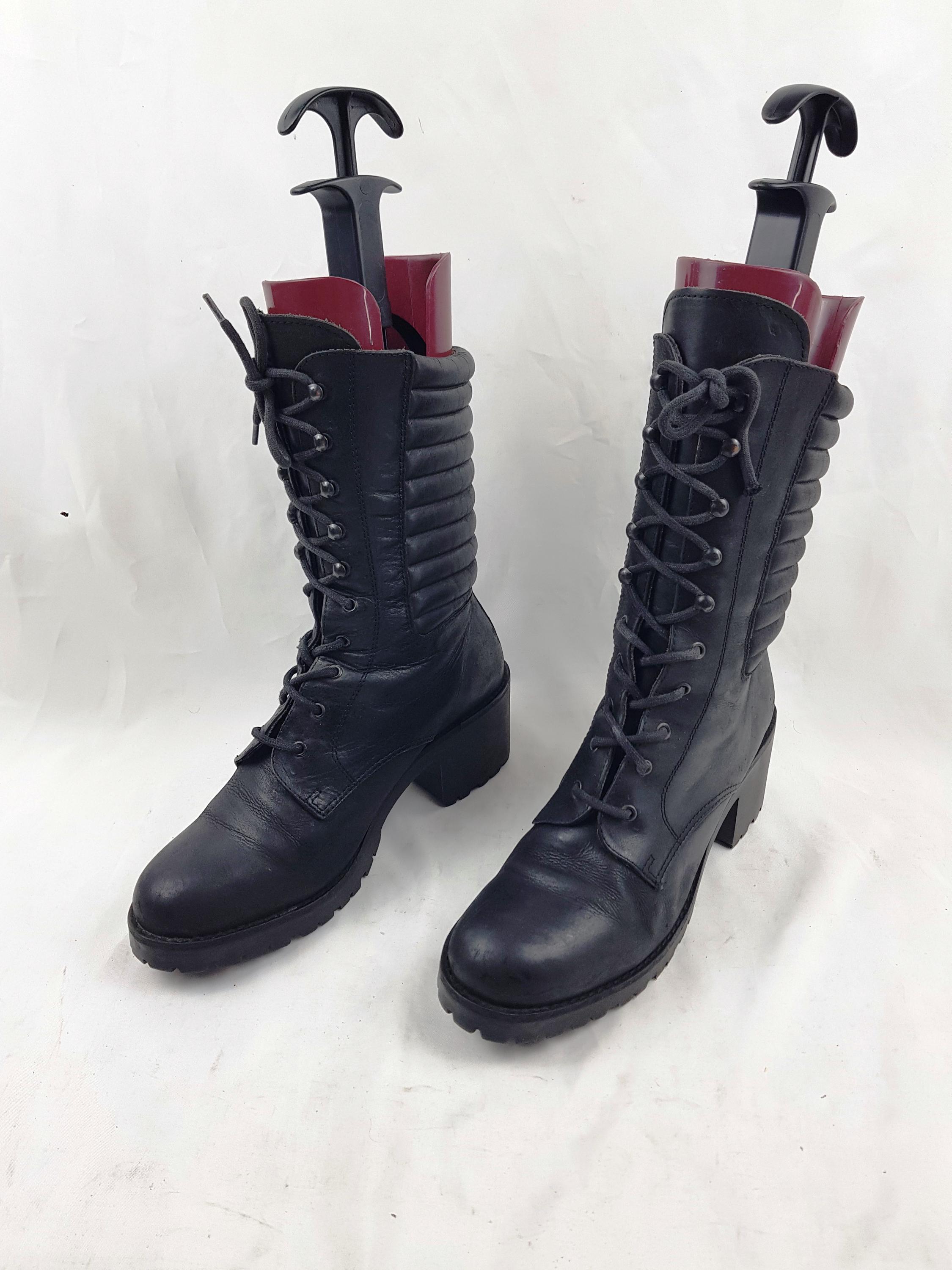 Leather Lace up Mid-calf Heeled Boots: Y2k Vintage Platform Goth