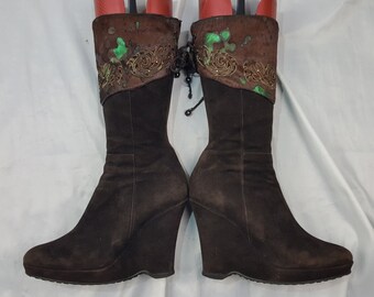 Botas negras de plataforma alta enredaderas botas de cuña | Etsy España