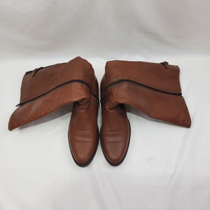 Leather renaissance wide calf boots women, riding brown knee high boots, shoes women, y2k mod low heel boots, vintage womens boots size 7 US