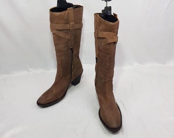 Vintage braun Leder Cowboy Stiefel Frauen: Y2k Absatz Westernreiten, US-Größe 10