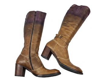 Vintage Italian Leather Knee High Boots: Y2k Style, Brown, Size 7 US