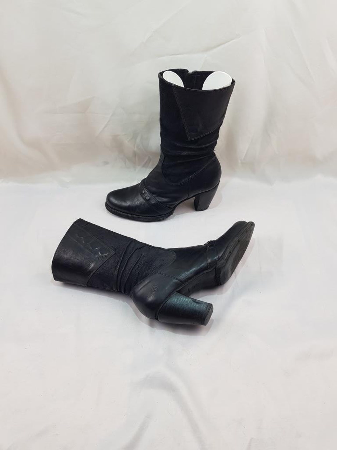 Black Ankle Boots Retro Mid Calf Boots Vintage Gothic Boots Etsy