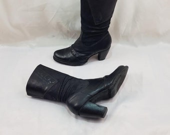 Black ankle boots, retro mid calf boots, y2k fashion vintage gothic boots, heeled boots women, custom shoes women, leather boots women