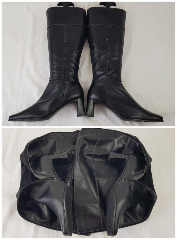 Vintage Black Leather Patchwork Boots Women - 90s… - image 3