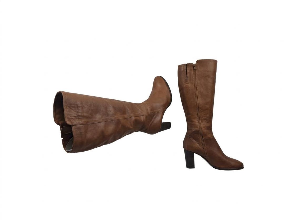 Brown leather tall knee high heeled boots: Y2k vintage Quiet Luxury, size 8 US, foto 1 di 5