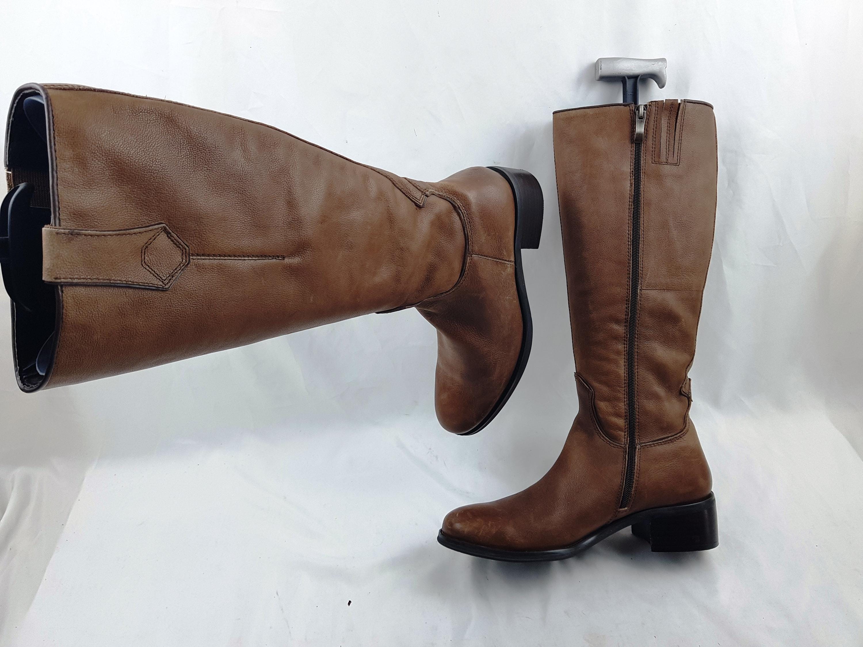 Vintage Brown Leather Knee High Boots: Y2k Block Heel, US Size 8