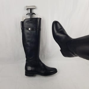 90s knee high leather riding boots women, stiefel damen, ladies shoes, buckle vintahe black boots, shoes women, y2k womens boots size 7 US