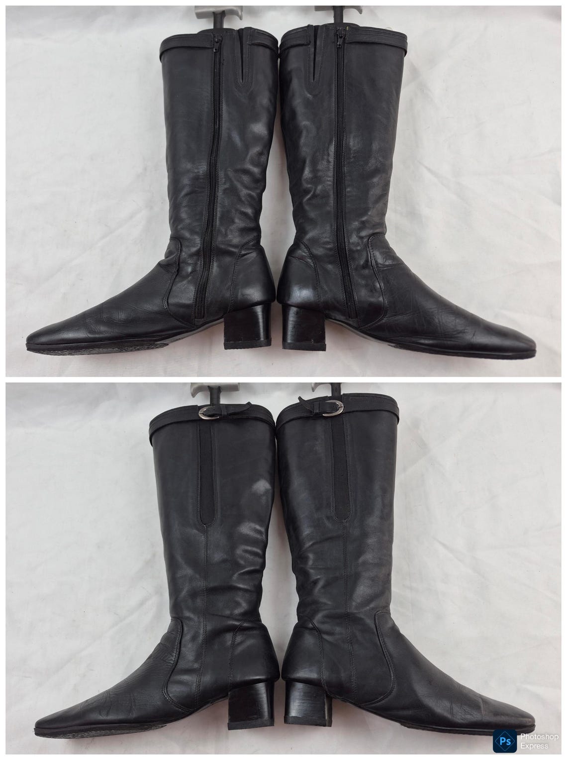 Leather knee high square toe wide calf boots: 90s vintage black heeled, 9 US, foto 3 di 5