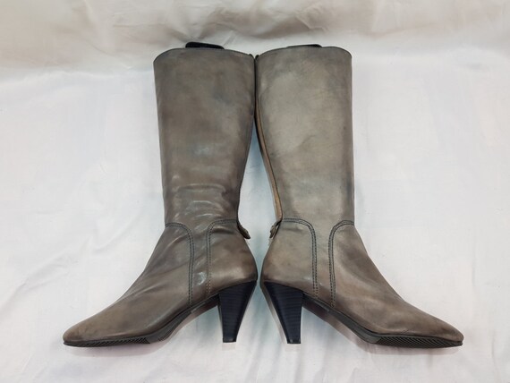 Vintage knee high boots, shoes women, gray leathe… - image 5