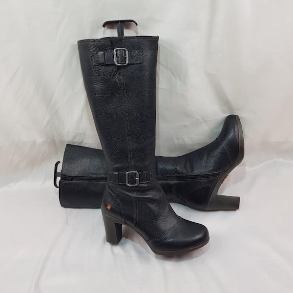 Gogo Boots y2k Mode schwarze Lederstiefel Frauen, handgemachte kniehohe Stiefel, Vintage Stiefel mit Absatz, Schuhe Frauen, runde Stiefel High Heels